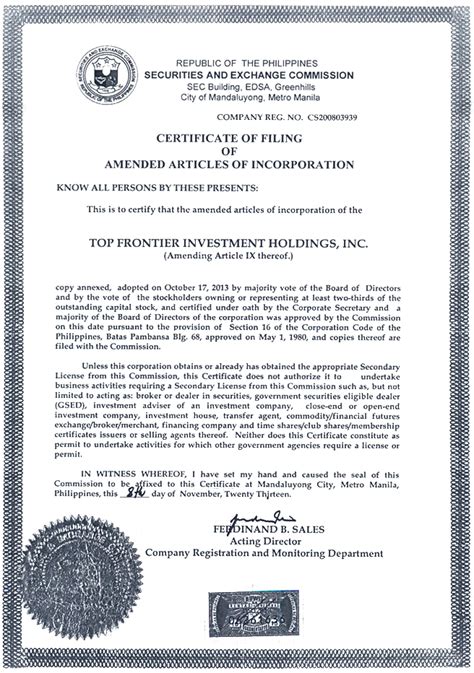 sec articles of incorporation philippines.